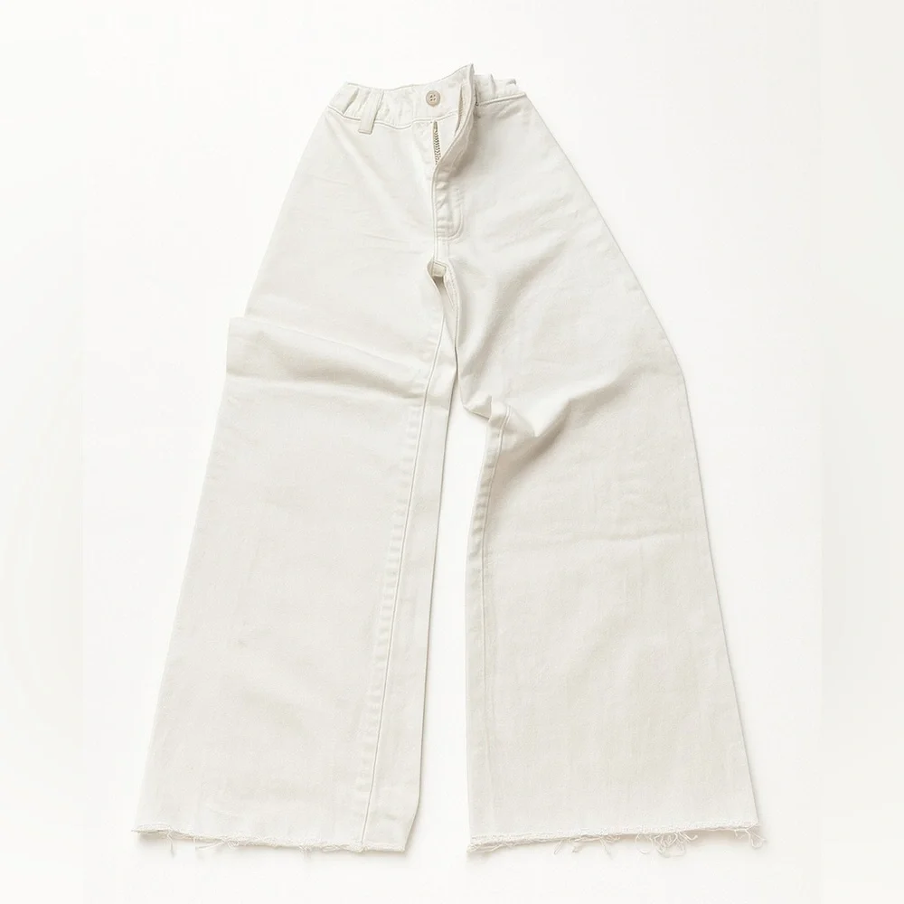 Zara| Kids Crisp White Wide Leg Jeans Adjustable Waiste - Size 10